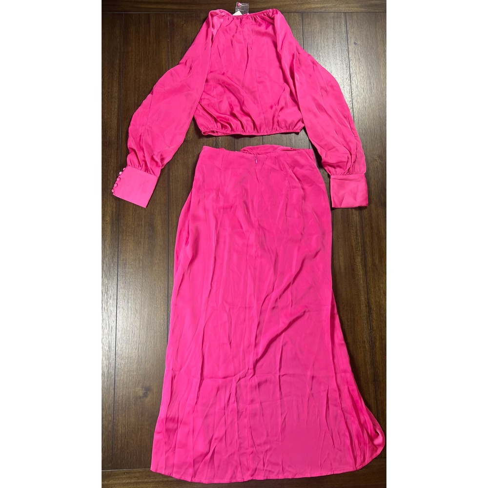 Fashion Hot Pink 2 Piece Set Crop Top & O-Ring Maxi Skirt Set Size M NWT - Picture 2 of 5
